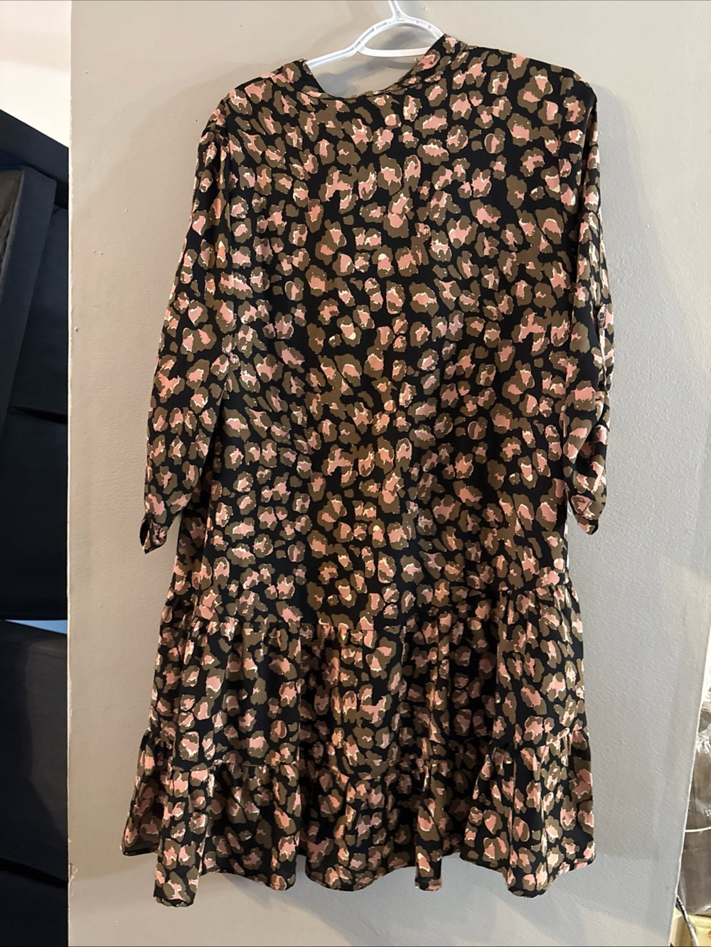 Joy Joy Black Dress with Pink and Olive Spot Floral Print L y26 - Picture 8 of 11
